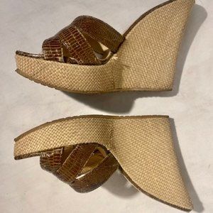 Authentic Jimmy Choo Brown Espadrille Wedges Womens Size 6.5
